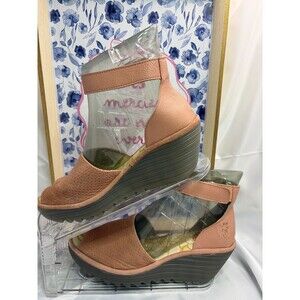 Fly London Platform Wedge Sandals Dusty Mauve Leather 9 EU 40 Narrow New